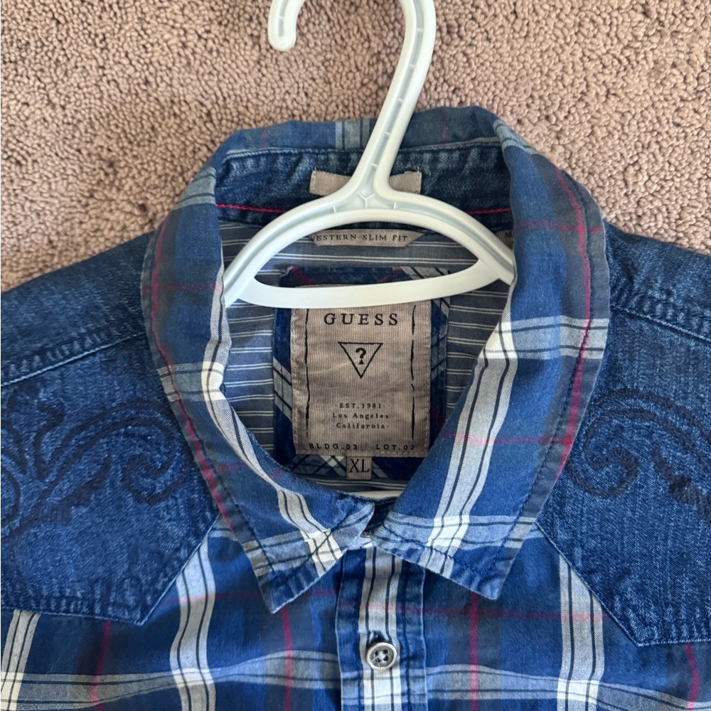 GUESS Men's Blue Plaid Shirt